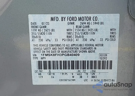 2023 Ford Explorer Limited from USA, damaged, VIN 1FMSK8FH3PGB40409